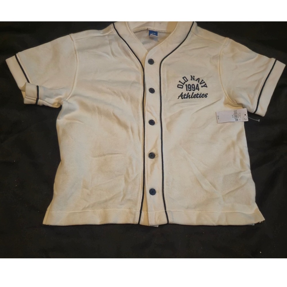 Old Navy Kids Cream Athletics 1994 Baseball Jersey Oversized Shirt XS 5 NWT